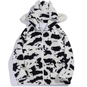 Aelfric Eden Cow Pattern Zip Up Sherpa Winter Coat